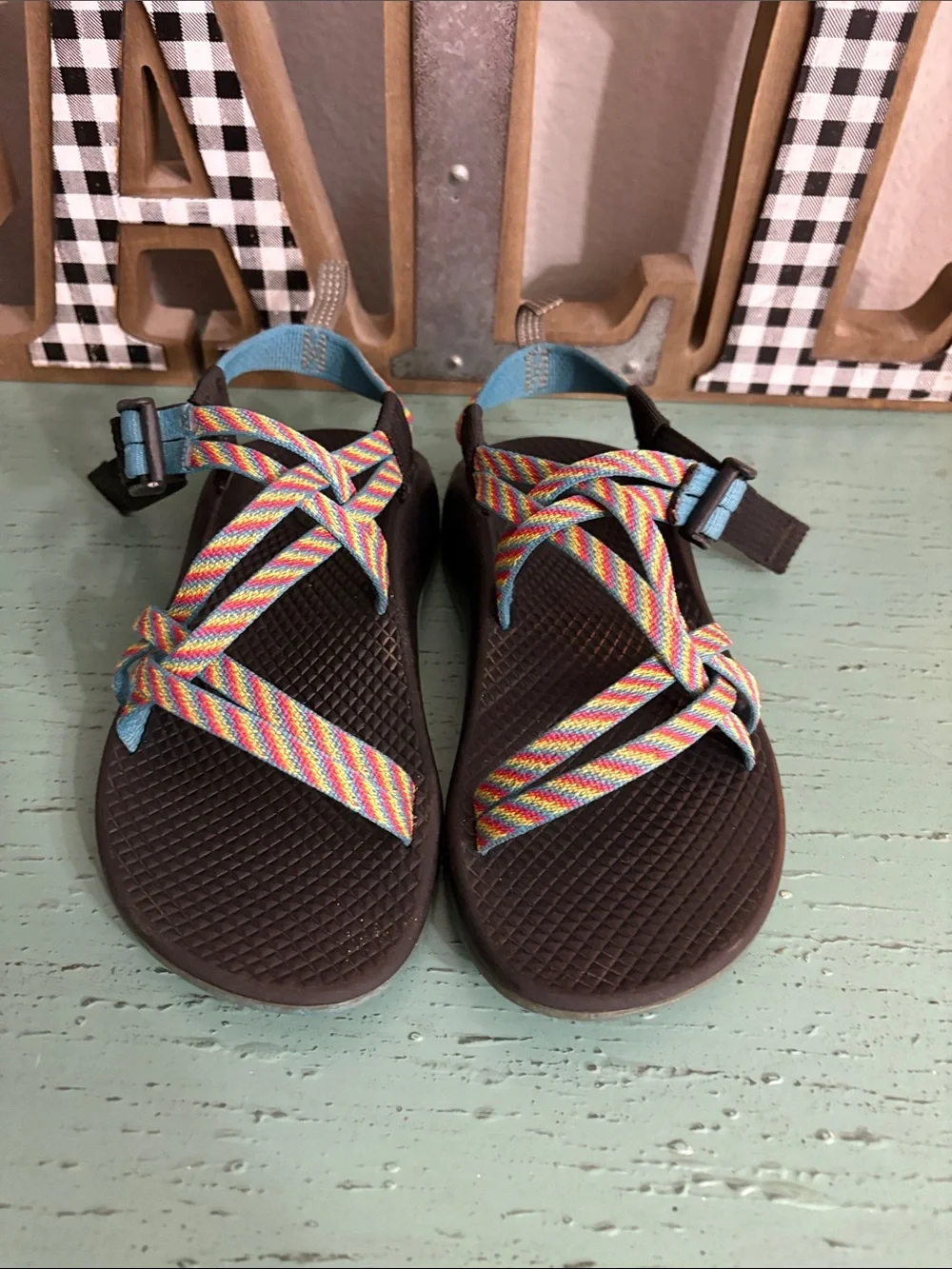 Chaco Kids Rainbow Strap Sandals with Brown Footbed
